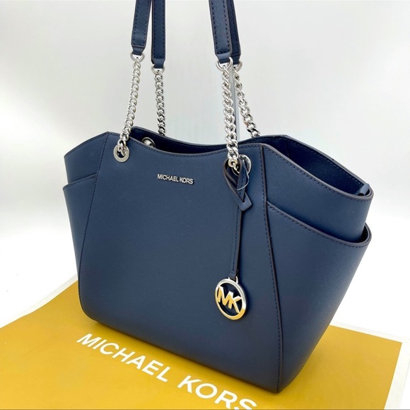 Michael Kors Large Chain Shoulder Tote Bag Navy - Picture 4 of 10